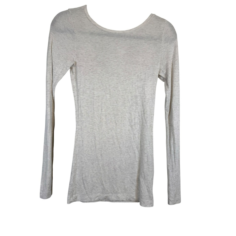 Wilfred Aritzia Ribbed Long Sleeve Scoop Neck Top Heathered Beige Size M